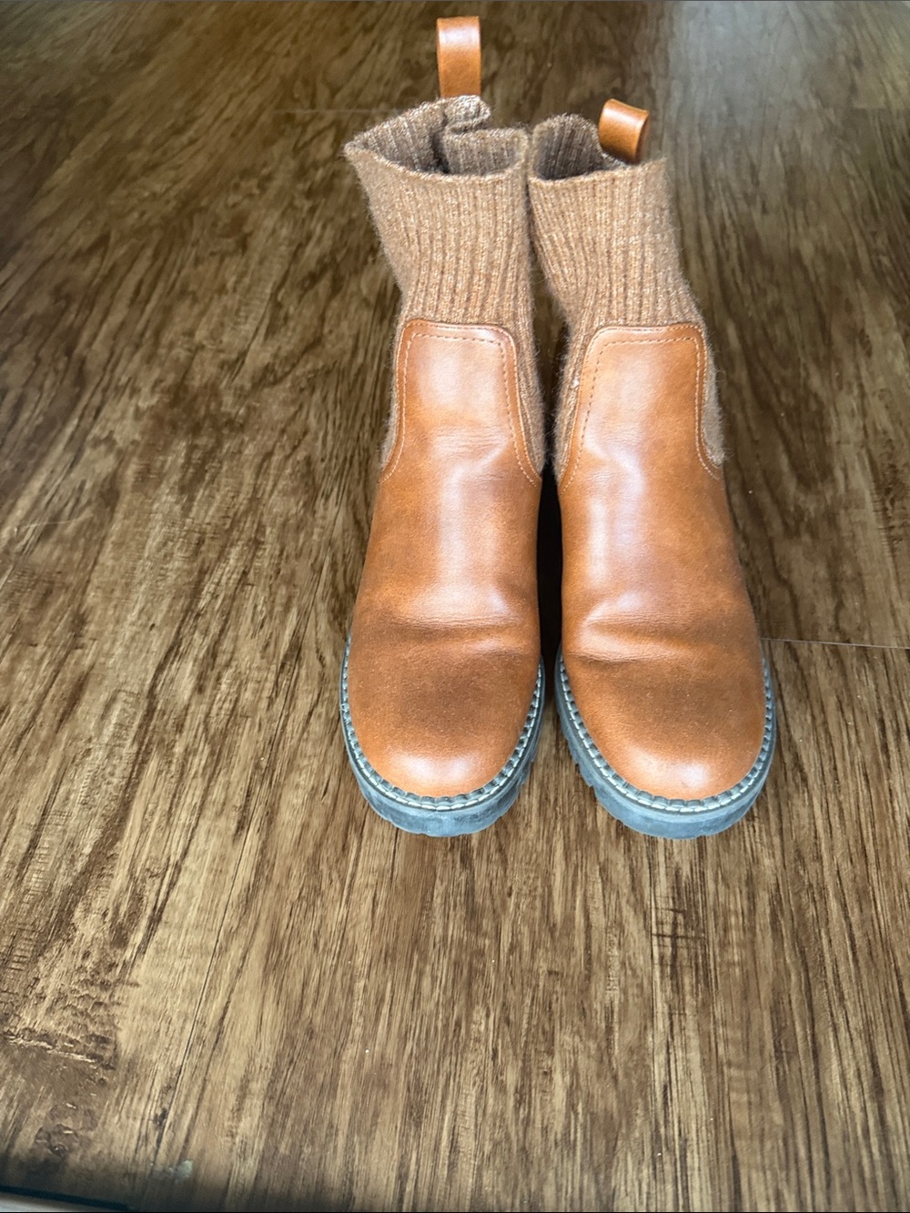 Universal Thread Tan Chelsea Ankle Boots with Knit Cuff